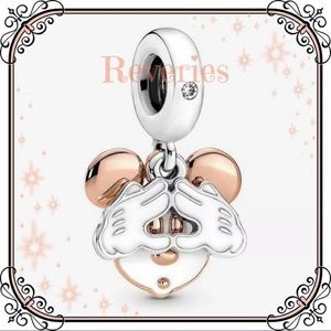 Disney Mickey Mouse Rose Gold Peek-A-Boo Double Charm Fits on Pandora Bracelets